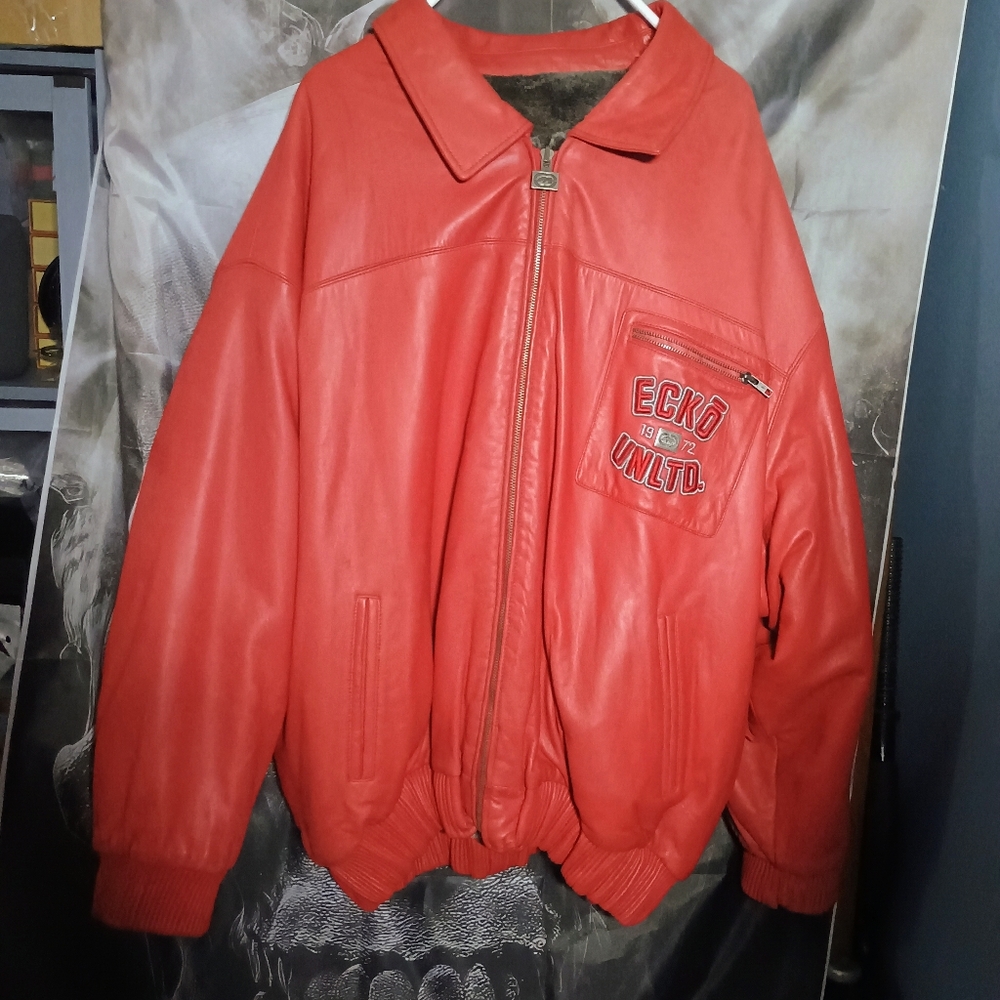 Rare Ecko Unltd Red Reversible Premium Leather And Chinchilla Fur  4X